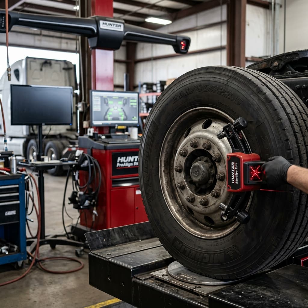 Truck Wheel Alignment in Progress